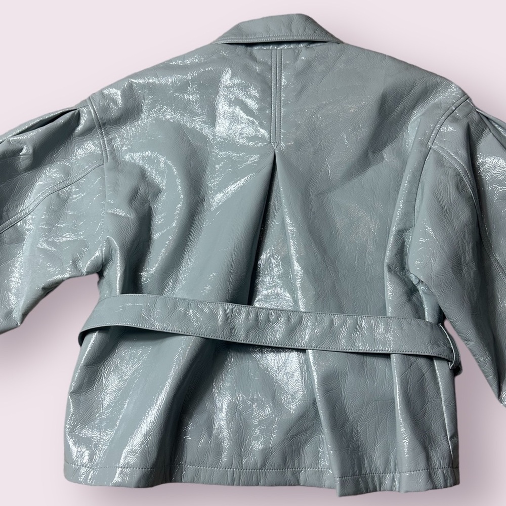 NWT Women’s ASOS Vinyl Tie Waist Light Grey Button Front Jacket With Belt Size 0 - Picture 9 of 13